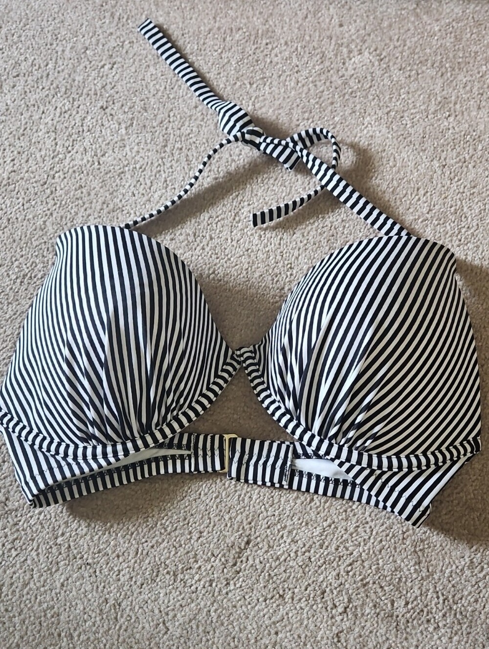 Shade & Shore Black & White Striped Halter Swim Top